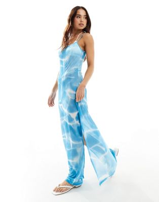 Vero Moda mesh maxi dress with side splits in watercolour print