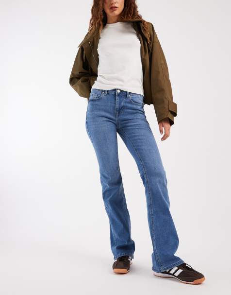 Vero Moda mid-rise flare jeans in mid-blue denim - view 1