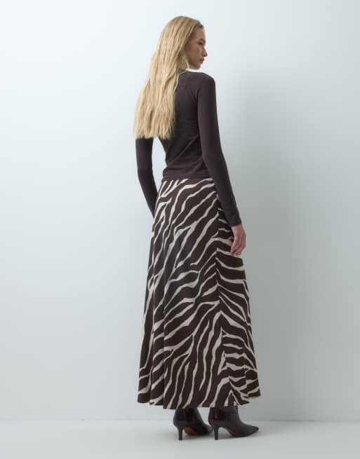 Vero Moda mid rise satin maxi skirt in chocolate zebra print, 3 of 5