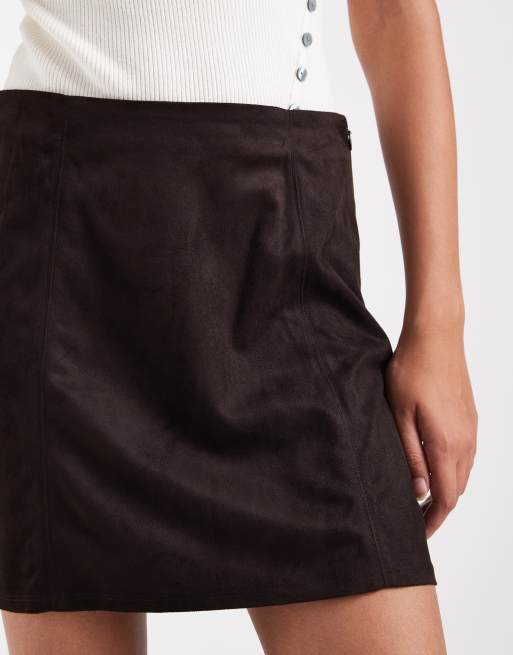 Vero Moda mid rise seam detail mini skirt in chocolate brown, 3 of 5