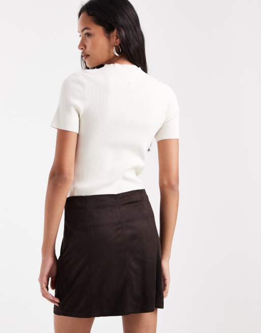 Vero Moda mid rise seam detail mini skirt in chocolate brown, 5 of 5
