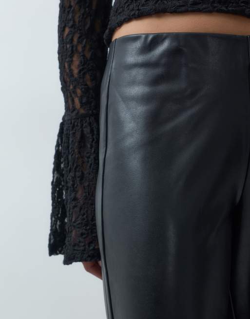 Vero Moda mid rise wide leg coated pants in black, 5 of 5