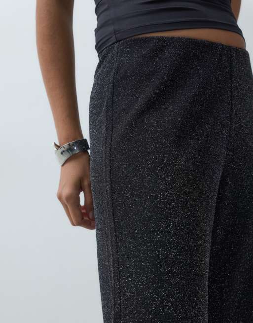 Vero Moda mid rise wide leg glitter trousers in black, 5 of 5