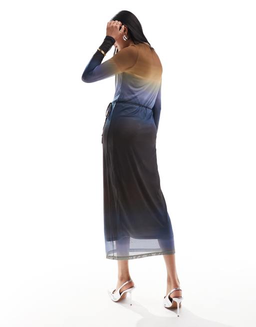 Vero Moda Midaxi jurk van mesh met lange mouwen in grijze en