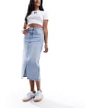 [Vero Moda] Vero Moda midaxi skirt with front split in light blue denim XS Light Blue Denim