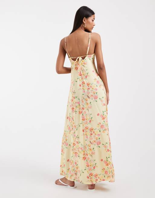 Vero Moda - Midi cami-jurk met gerimpelde buste en bloemenprint in geel, 4 van 4