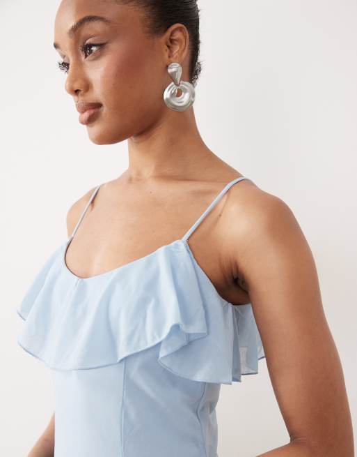 Vero Moda - Midi cami-jurk van chiffon met ruches aan de buste in lichtblauw, 3 van 4