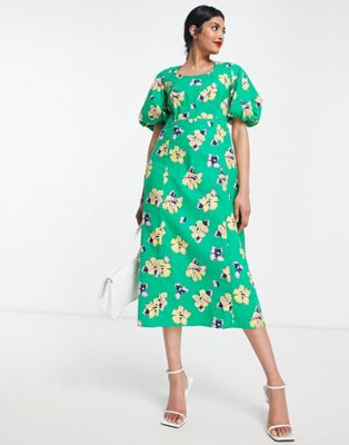 Vero Moda midi dress in oversized green floral