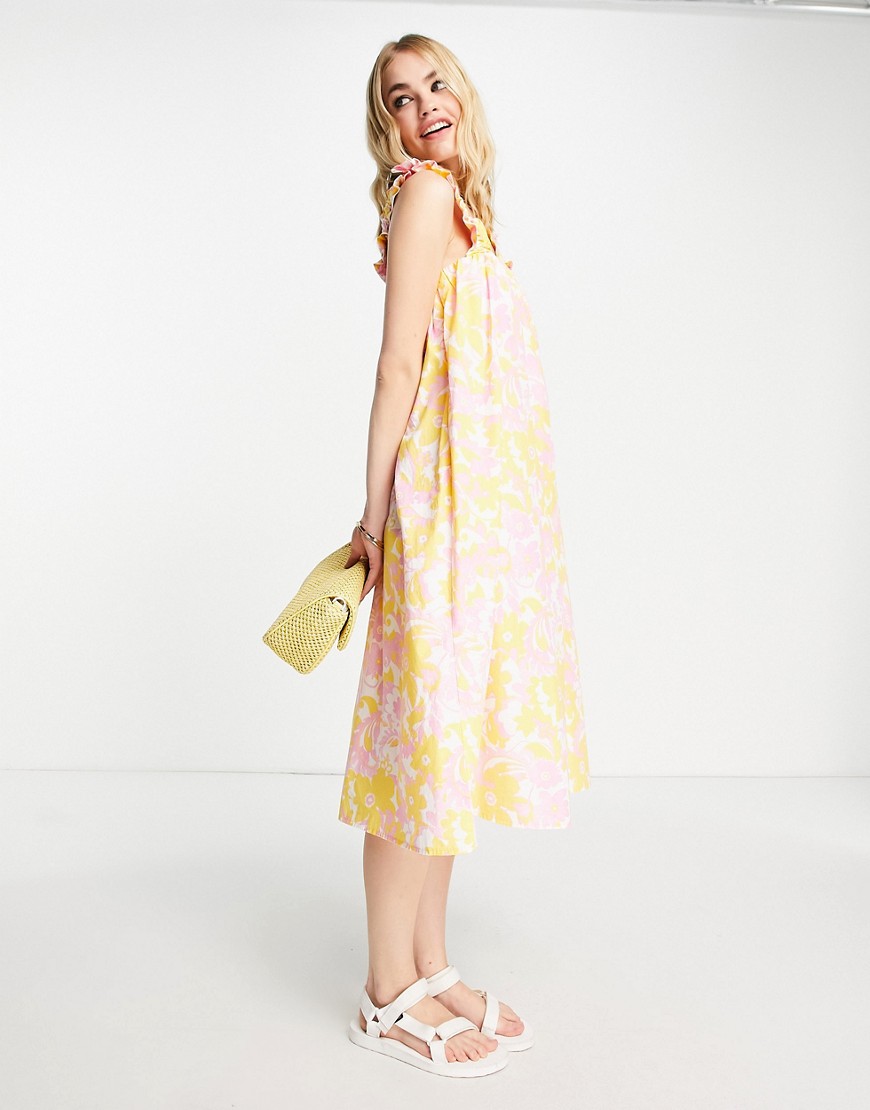 Vero Moda midi dress with shirred straps in pastel floral-Yellow