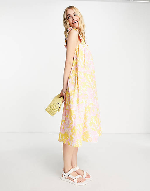 Vero Moda midi dress with shirred straps in pastel floral