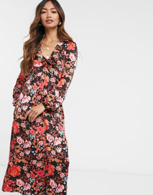 red flower midi dress