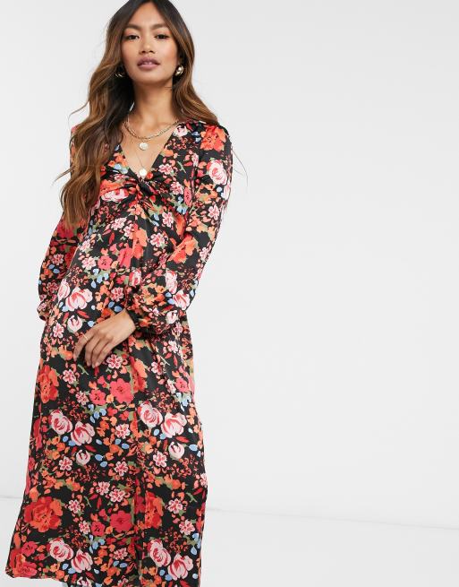 Vero Moda midi dress with side split in red floral