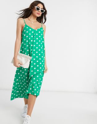 vero moda polka dot midi dress with volume sleeve