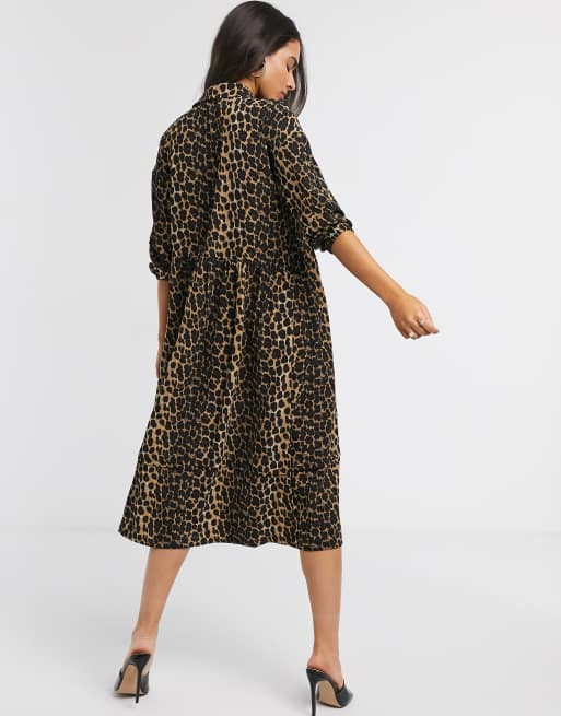 Vero Moda – Midi-Hemdkleid mit Puffärmeln und Leopardenfellmuster, 2 von 4