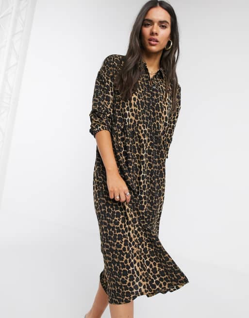 Vero Moda – Midi-Hemdkleid mit Puffärmeln und Leopardenfellmuster, 4 von 4