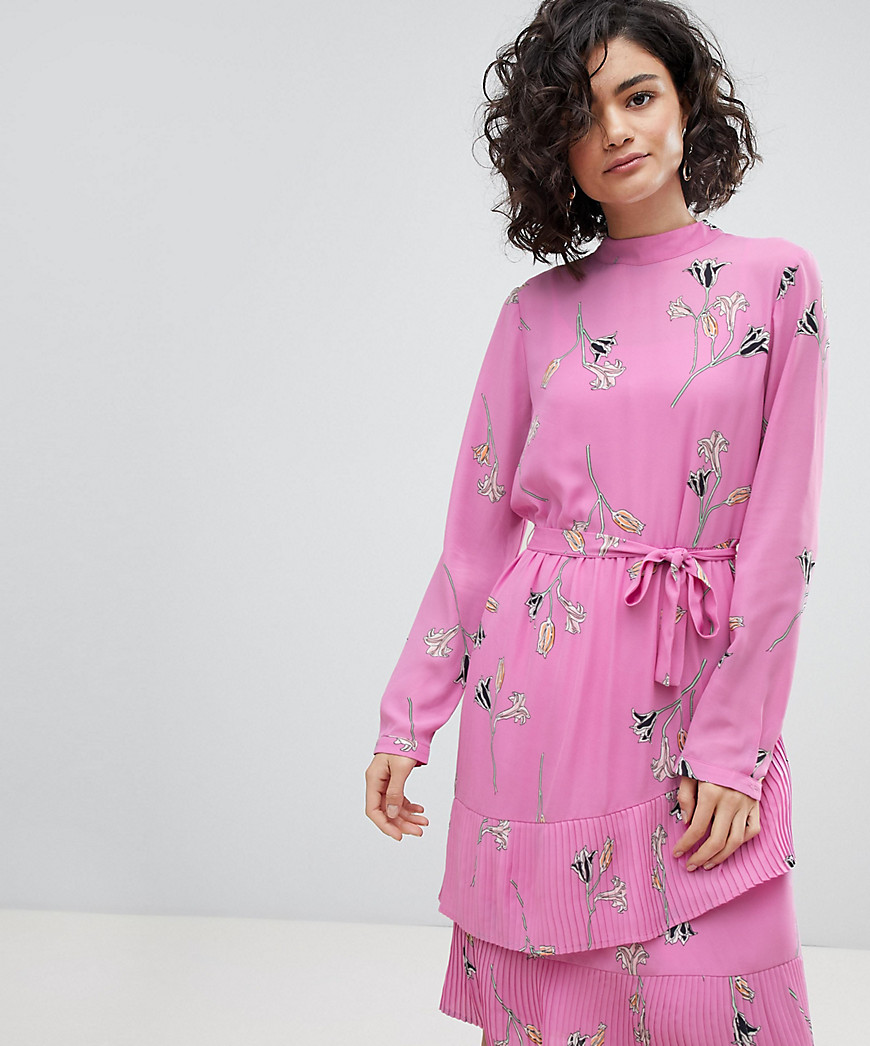 Vero Moda - Midi-jurk met bloemen en strik in roze