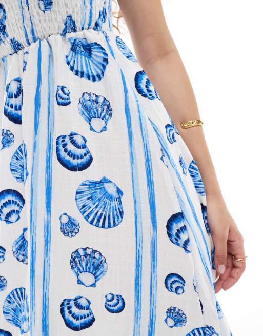 Vero Moda - Midi jurk met cami bandjes in blauwe schelpenprint, 2 van 4