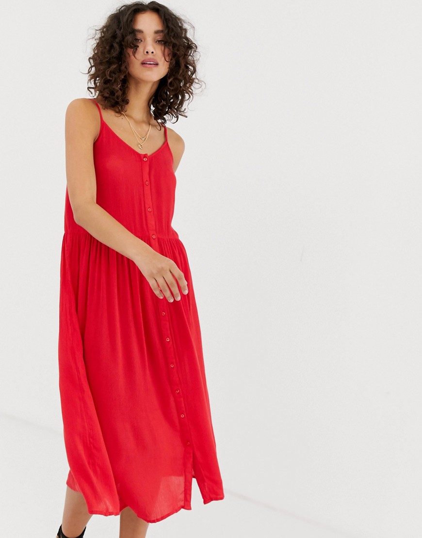 Vero Moda - Midi-jurk met knopen aan de voorkant-Rood