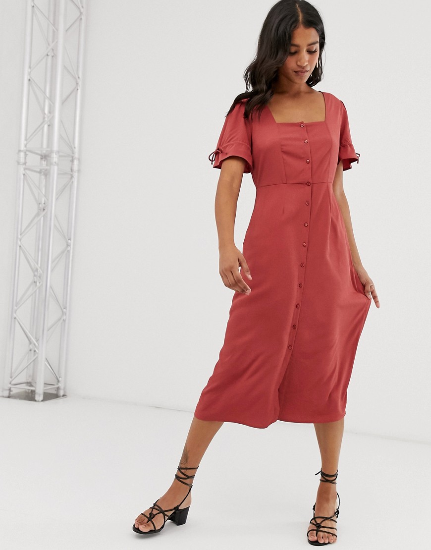 Vero Moda - Midi-jurk met knopen en vierkante hals-Roze