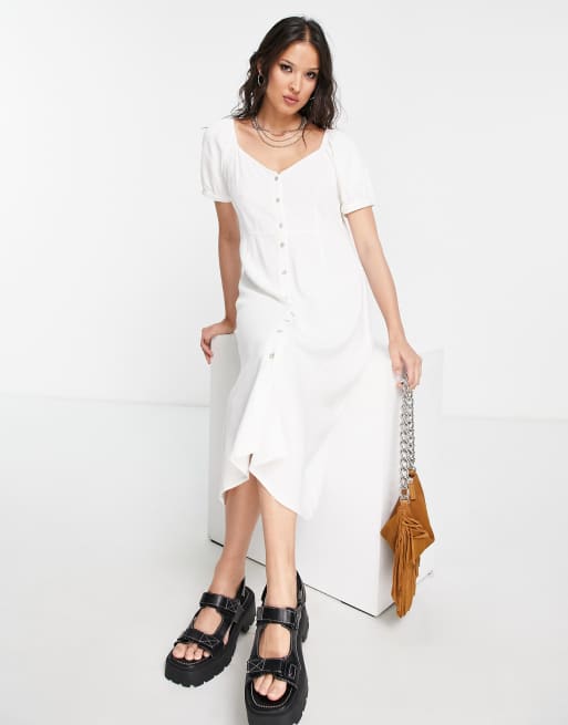 Vero Moda - Midi jurk met korte pofmouwen en V-hals in wit