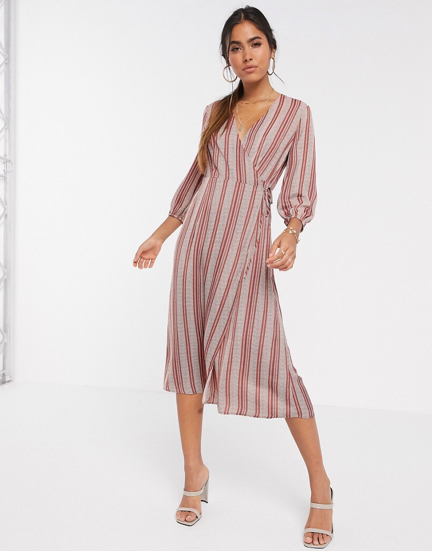 Vero Moda - Midi-jurk met overslag en gemengde strepenprint-Multi