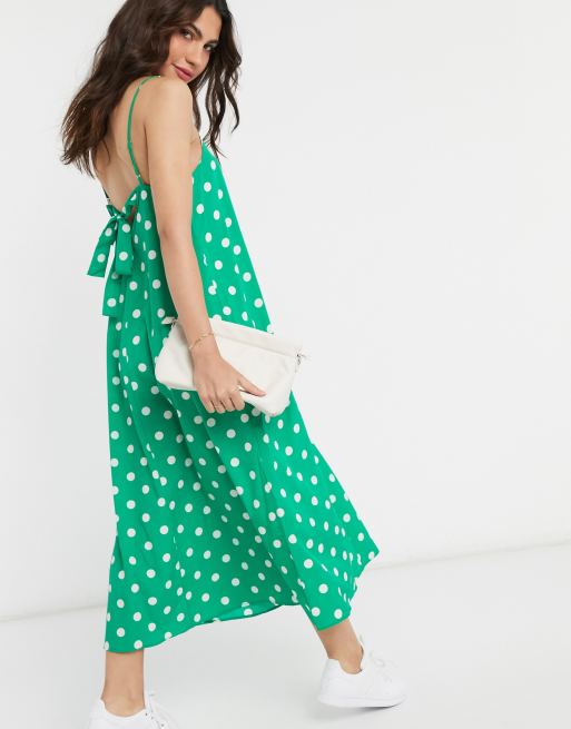 Vero Moda Midi jurk met strikbandjes achterop in groen met witte stippen