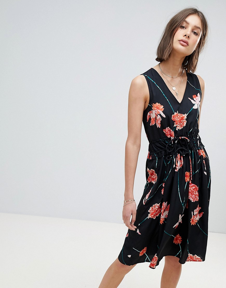 Vero Moda - Midi-jurk met strikceintuur en bloemenprint-Multi