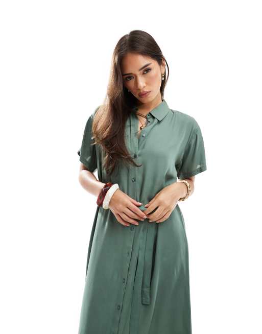 Vero Moda - Midi overhemdjurk met strikcentuur in groen, 3 van 4