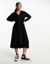 ASOS DESIGN tiered midi wrap dress with puff sleeve in black