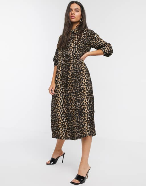 Vero Moda midi shirt dress with puff sleeves in leopard | ASOS