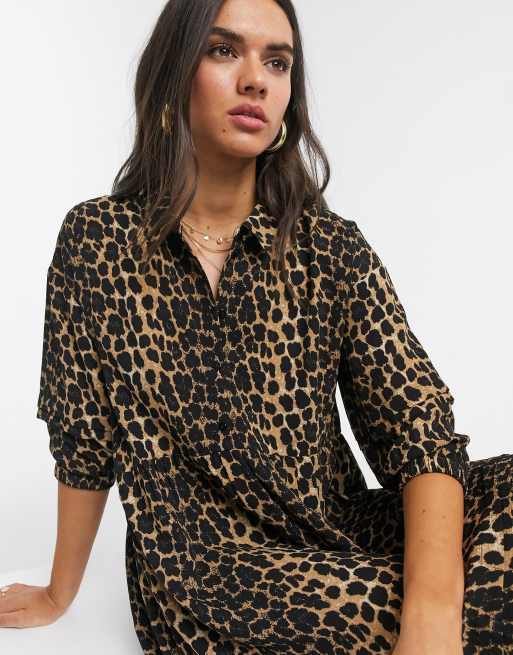 Vero Moda midi shirt dress with puff sleeves in leopard | ASOS