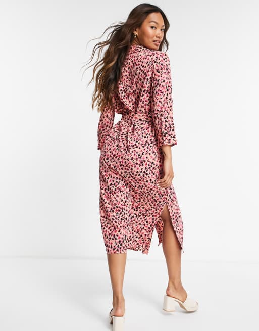 Vero Moda midi shirt dress with tie waist in pink spot print, 2 of 4