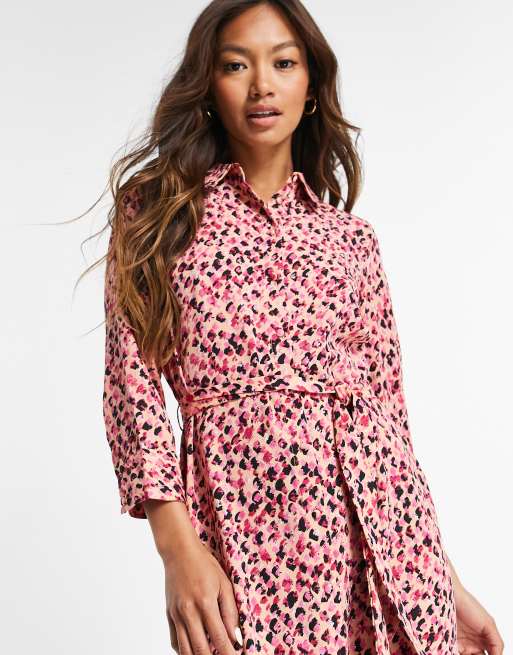Vero Moda midi shirt dress with tie waist in pink spot print, 4 of 4