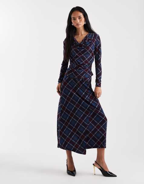 Vero Moda midi skirt in burgundy and blue plaid print - part of a set - view 1