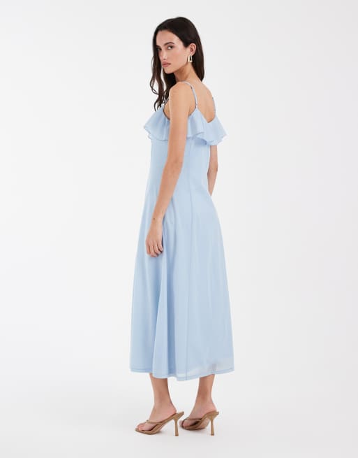Vero Moda – Midi-Trägerkleid aus Chiffon in Hellblau mit gerüschter Brustpartie, 4 von 4