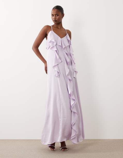 Vero Moda – Midi-Trägerkleid in Flieder mit Rüschenbesatz - view 1