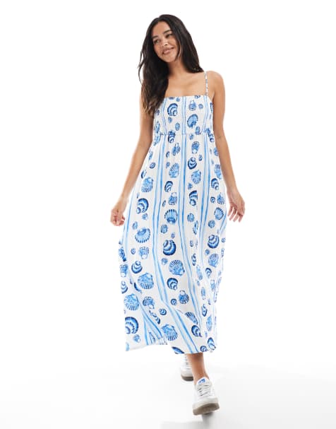 Vero Moda – Midi-Trägerkleid mit blauem Muschelmuster - view 1