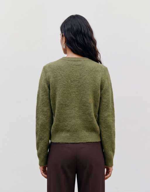 Vero Moda miękki, puszysty sweter z okrągłym dekoltem w kolorze mchu, 5 z 5