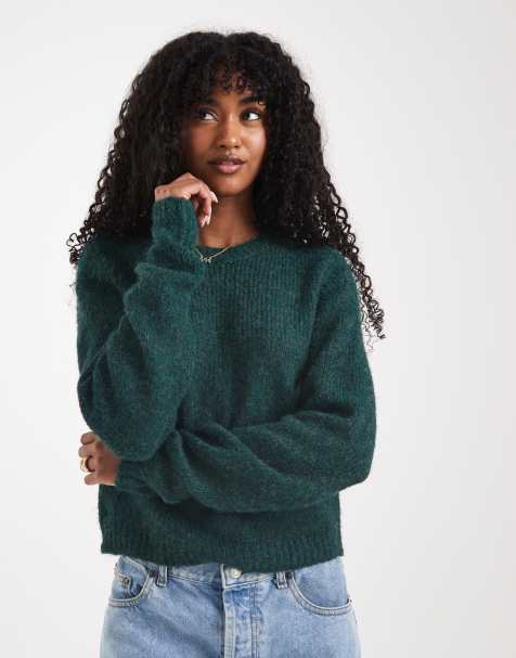 Vero Moda – Miękki puszysty sweter z okrągłym dekoltem z ciemnozielonej dzianiny - view 1