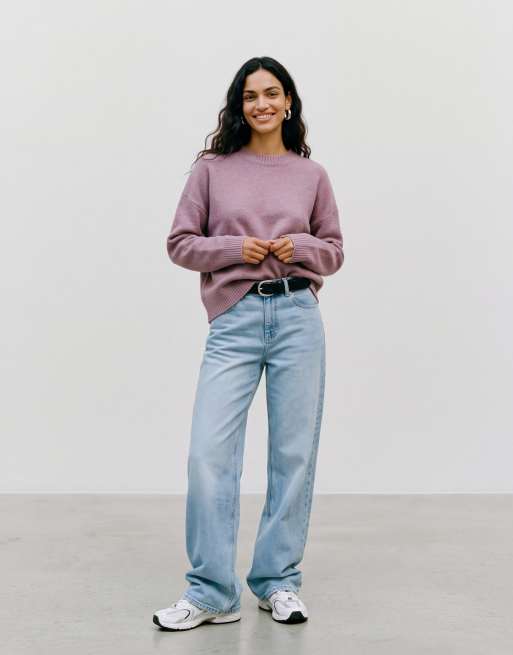 Vero Moda miękki sweter z okrągłym dekoltem w kolorze liliowym melanż, 3 z 5