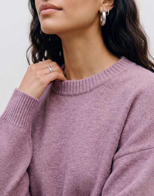 Vero Moda miękki sweter z okrągłym dekoltem w kolorze liliowym melanż, 4 z 5