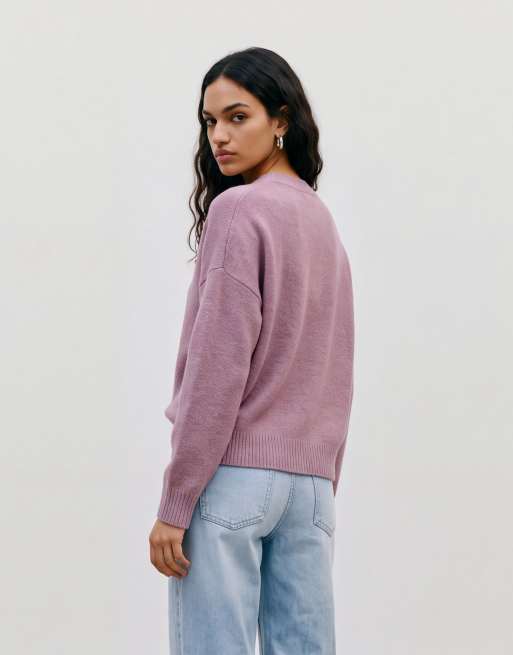 Vero Moda miękki sweter z okrągłym dekoltem w kolorze liliowym melanż, 5 z 5