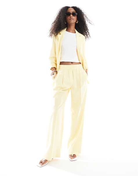 Vero Moda mix and match wide leg trouser co-ord in pale banana