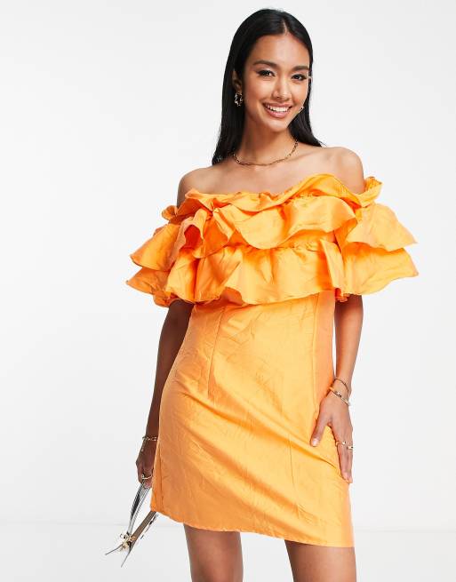 Turbine fossil Isse Vero Moda mini dress with off the shoulder exaggerated frill detail in  orange | ASOS