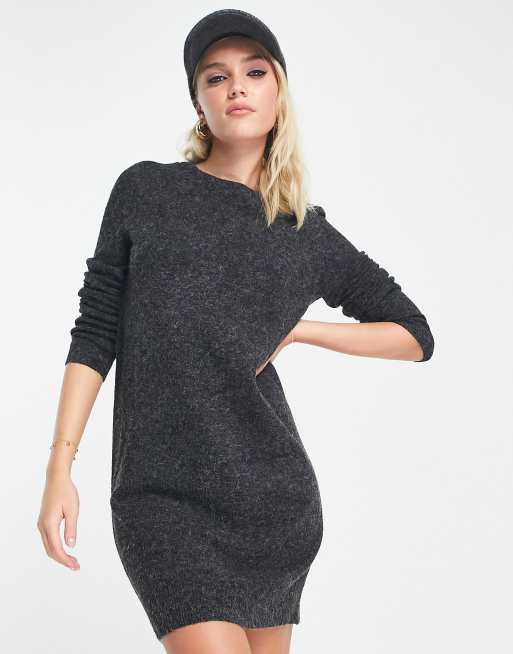 Vero Moda mini jumper dress in black melange | ASOS