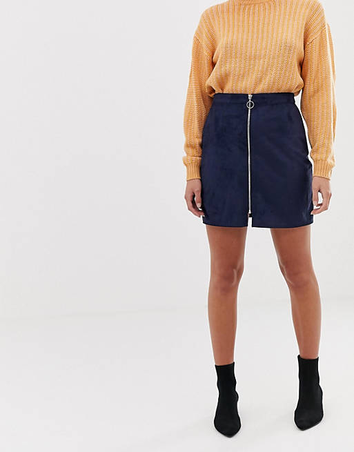 Vero Moda - Mini-jupe aspect daim avec fermeture éclair sur le devant - Bleu  marine | ASOS