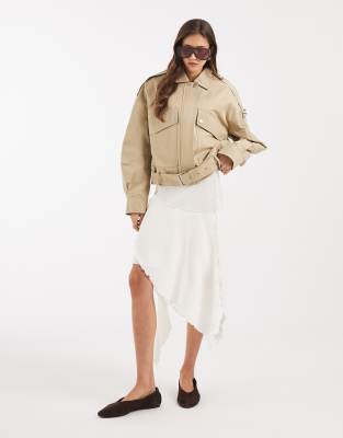 Mini-jupe asymétrique en dentelle à volants - Blanc 2XL