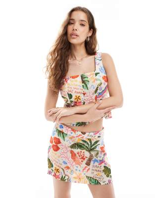 Mini-jupe d'ensemble à imprimé tropical-Multicolore XL