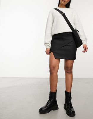 Vero Moda wrap front coated mini skirt in black  - ASOS Price Checker
