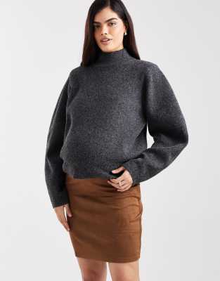 Vero Moda - Mini-jupe stretch de grossesse en imitation daim - Fauve-Brown XXL